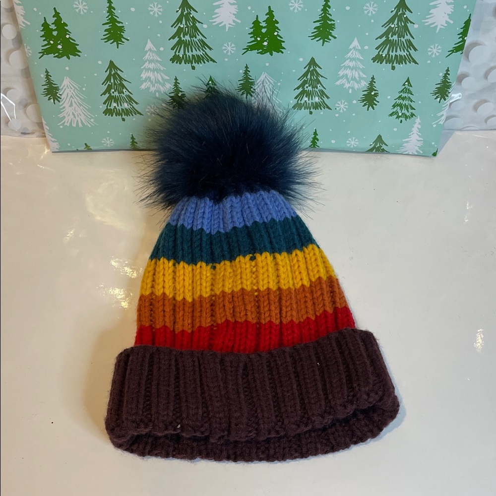 ⚡️5/$25- Garage multi-coloured 🌈striped knit hat with Pom Pom